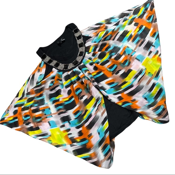 New Directions📌petite size small colorful sleeveless top beadwork around collar - Picture 7 of 12